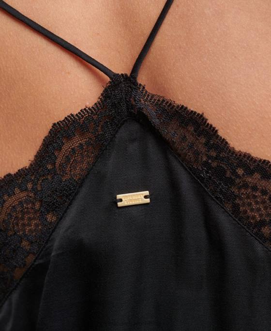 Superdry top din satin îmbrăcăminte negru femei JX0Z2933