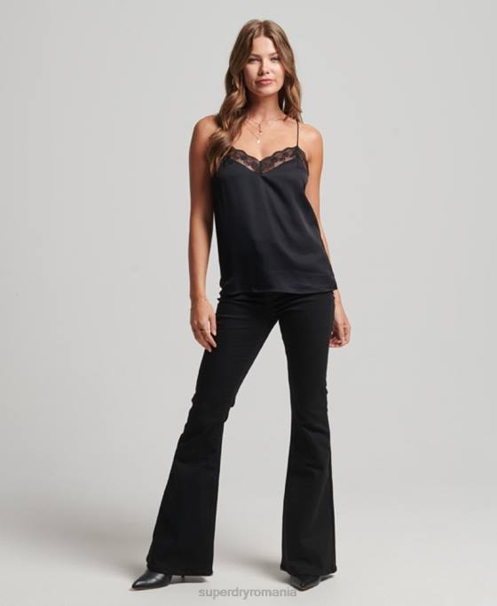 Superdry top din satin îmbrăcăminte negru femei JX0Z2933