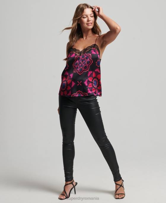 Superdry top din satin îmbrăcăminte negru femei JX0Z2992