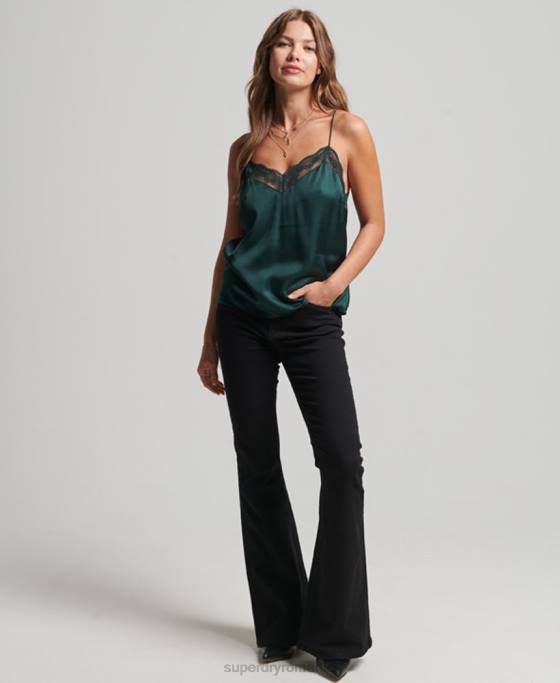 Superdry top din satin îmbrăcăminte verde femei JX0Z2937