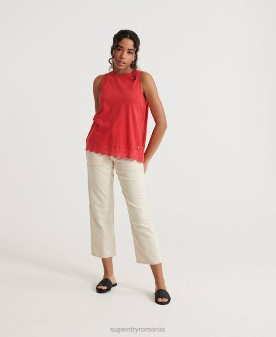 Superdry top din vestă din amestec de dantelă îmbrăcăminte roșu femei JX0Z3080