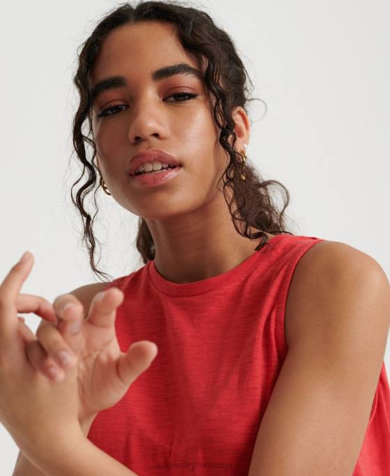 Superdry top din vestă din amestec de dantelă îmbrăcăminte roșu femei JX0Z3080