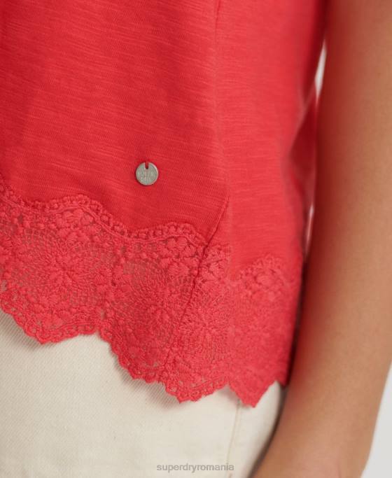 Superdry top din vestă din amestec de dantelă îmbrăcăminte roșu femei JX0Z3080