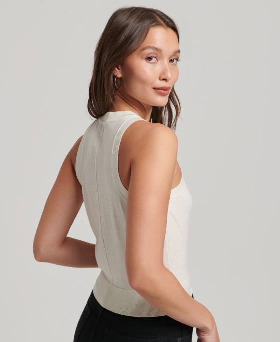 Superdry top din vestă din merinos cu gât crew îmbrăcăminte alb femei JX0Z2936