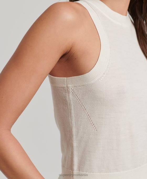 Superdry top din vestă din merinos cu gât crew îmbrăcăminte alb femei JX0Z2936