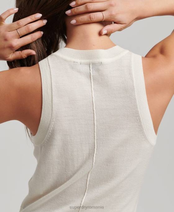 Superdry top din vestă din merinos cu gât crew îmbrăcăminte alb femei JX0Z2936