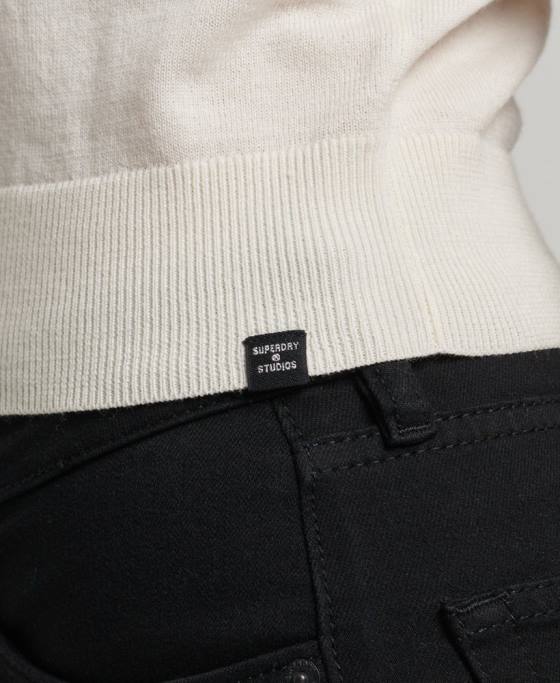 Superdry top din vestă din merinos cu gât crew îmbrăcăminte alb femei JX0Z2936