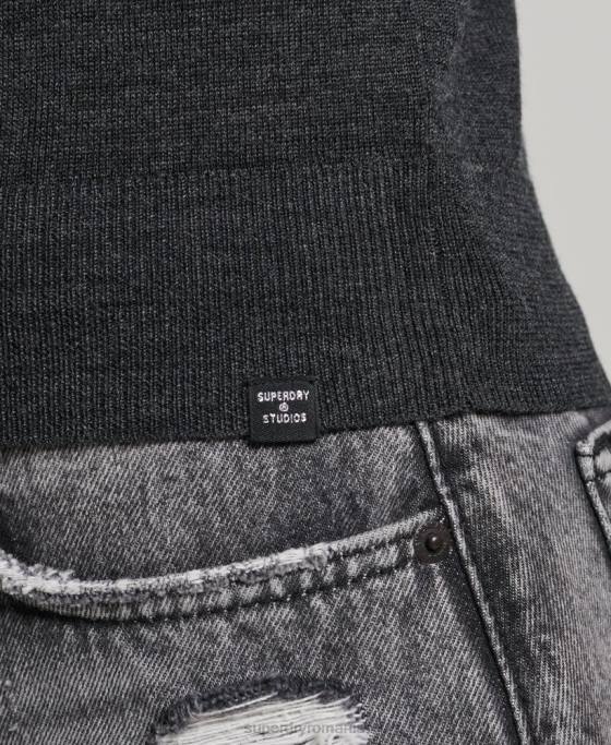 Superdry top din vestă din merinos cu gât crew îmbrăcăminte gri inchis femei JX0Z2976