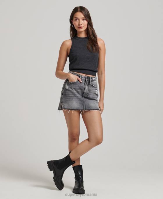 Superdry top din vestă din merinos cu gât crew îmbrăcăminte gri inchis femei JX0Z2976