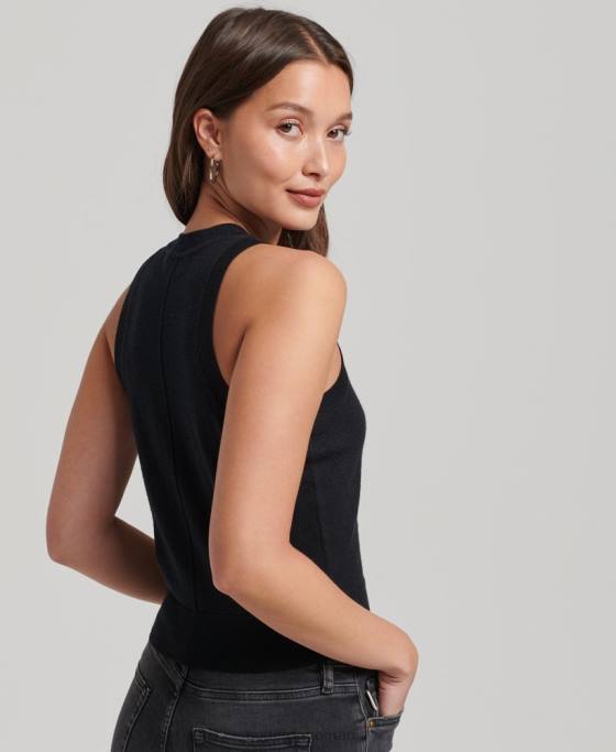 Superdry top din vestă din merinos cu gât crew îmbrăcăminte negru femei JX0Z3018