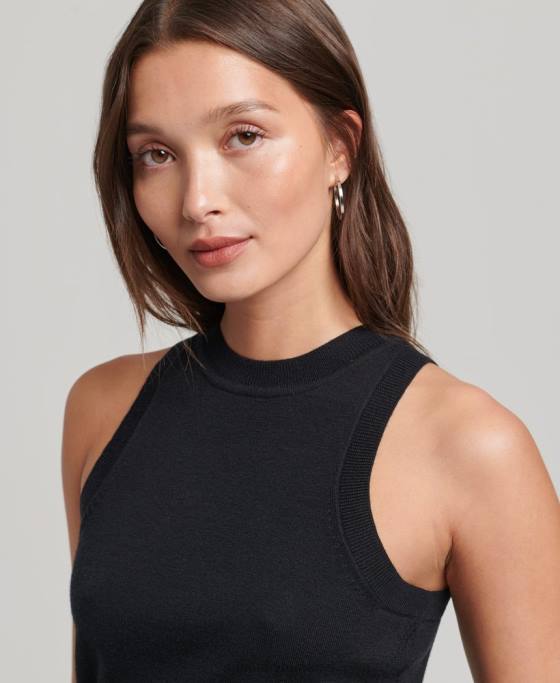 Superdry top din vestă din merinos cu gât crew îmbrăcăminte negru femei JX0Z3018