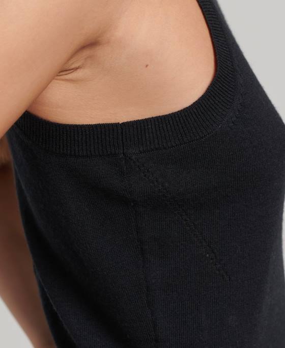 Superdry top din vestă din merinos cu gât crew îmbrăcăminte negru femei JX0Z3018