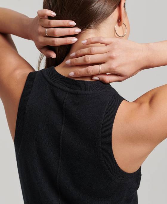 Superdry top din vestă din merinos cu gât crew îmbrăcăminte negru femei JX0Z3018