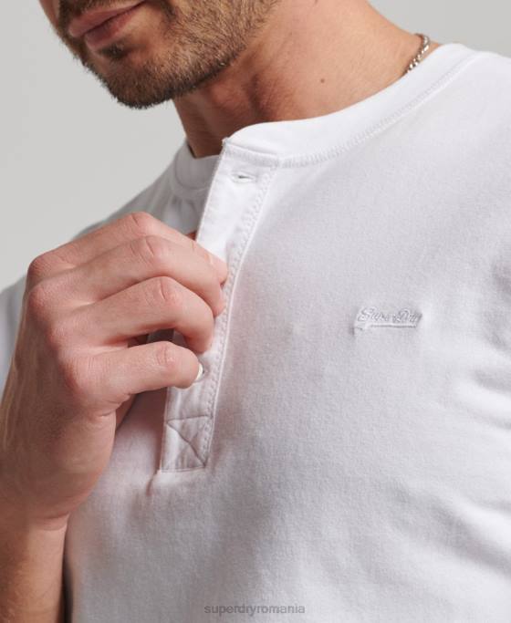 Superdry top henley brodat cu logo vintage din bumbac organic îmbrăcăminte alb bărbați JX0Z1460