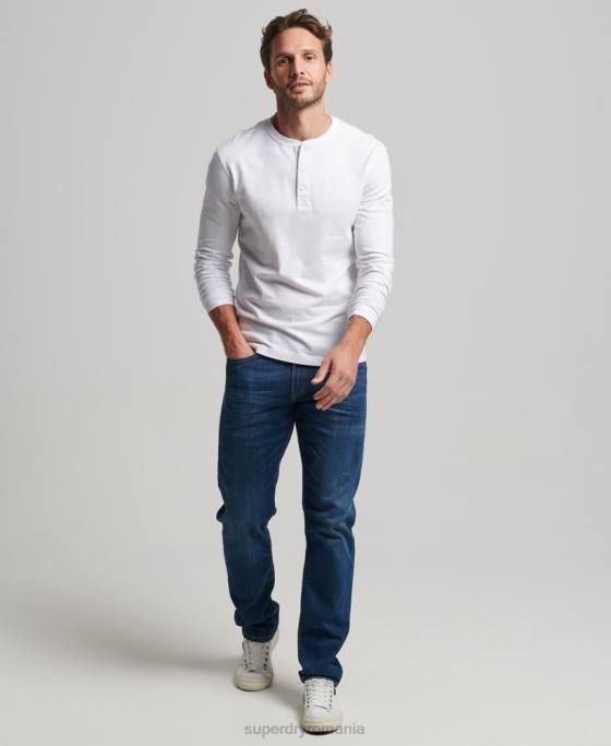 Superdry top henley brodat cu logo vintage din bumbac organic îmbrăcăminte alb bărbați JX0Z1460