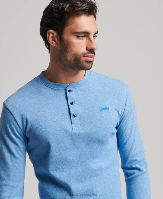 Superdry top henley brodat cu logo vintage din bumbac organic îmbrăcăminte albastru bărbați JX0Z1556