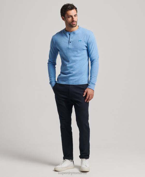 Superdry top henley brodat cu logo vintage din bumbac organic îmbrăcăminte albastru bărbați JX0Z1556