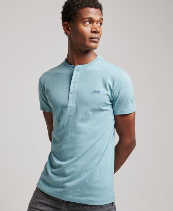 Superdry top henley brodat cu logo vintage din bumbac organic îmbrăcăminte albastru bărbați JX0Z95