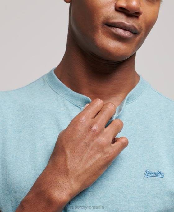 Superdry top henley brodat cu logo vintage din bumbac organic îmbrăcăminte albastru bărbați JX0Z95