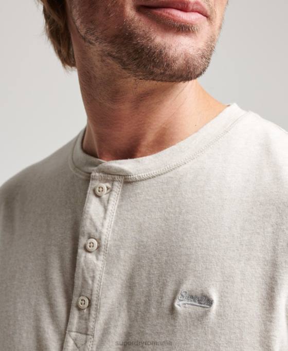 Superdry top henley brodat cu logo vintage din bumbac organic îmbrăcăminte cremă bărbați JX0Z1488