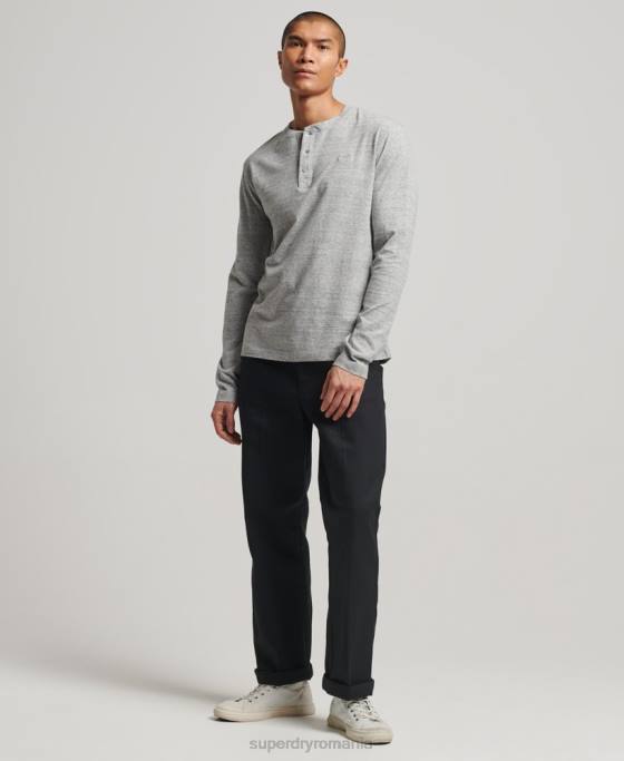 Superdry top henley brodat cu logo vintage din bumbac organic îmbrăcăminte gri bărbați JX0Z1470