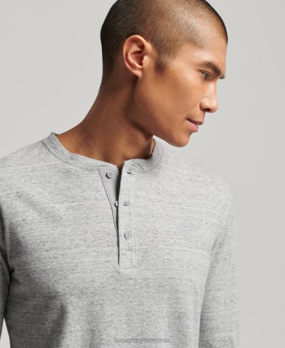 Superdry top henley brodat cu logo vintage din bumbac organic îmbrăcăminte gri bărbați JX0Z1470