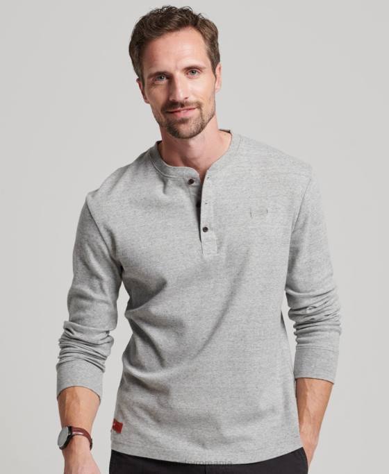 Superdry top henley brodat cu logo vintage din bumbac organic îmbrăcăminte gri bărbați JX0Z1543