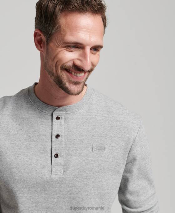 Superdry top henley brodat cu logo vintage din bumbac organic îmbrăcăminte gri bărbați JX0Z1543