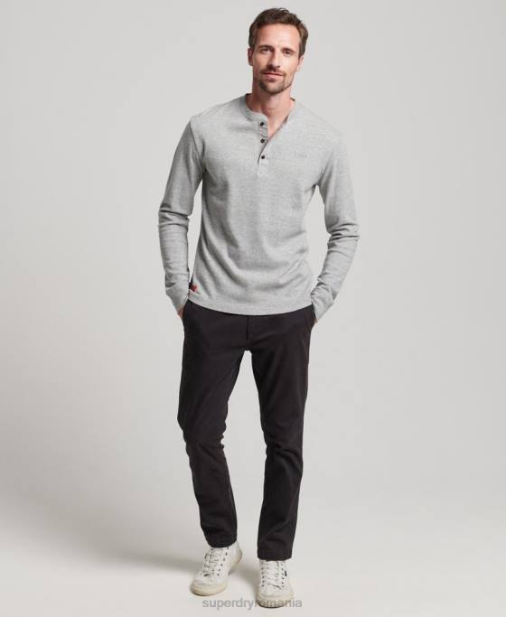 Superdry top henley brodat cu logo vintage din bumbac organic îmbrăcăminte gri bărbați JX0Z1543