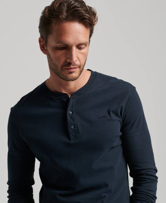 Superdry top henley brodat cu logo vintage din bumbac organic îmbrăcăminte marina bărbați JX0Z1457