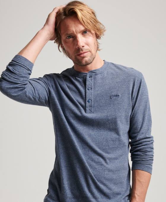 Superdry top henley brodat cu logo vintage din bumbac organic îmbrăcăminte marina bărbați JX0Z1525