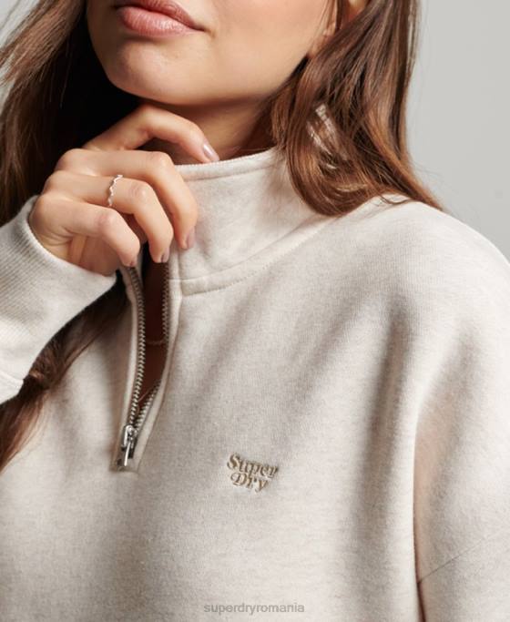 Superdry top henley cu logo vintage brodat îmbrăcăminte cremă femei JX0Z3465