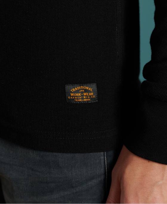 Superdry top henley cu micro textura îmbrăcăminte negru bărbați JX0Z1588