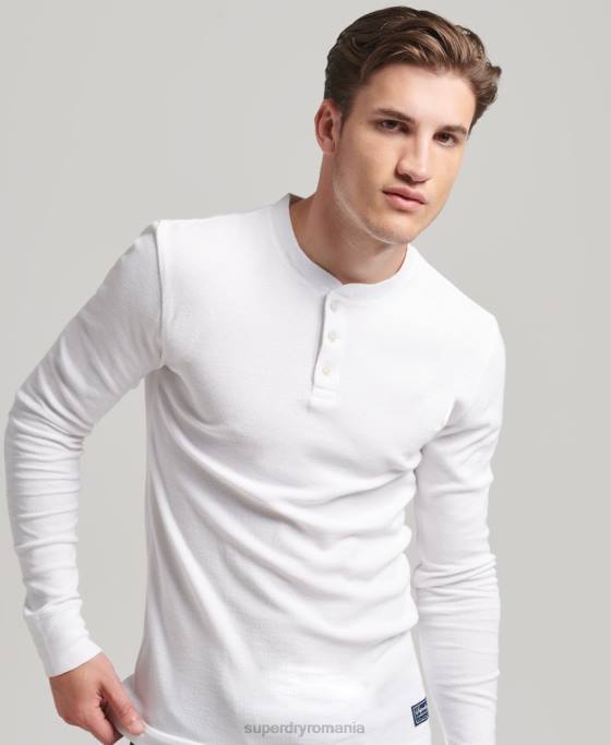 Superdry top henley cu mânecă lungă din bumbac organic îmbrăcăminte alb bărbați JX0Z1463