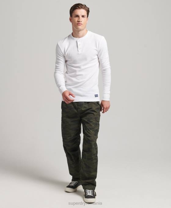 Superdry top henley cu mânecă lungă din bumbac organic îmbrăcăminte alb bărbați JX0Z1463