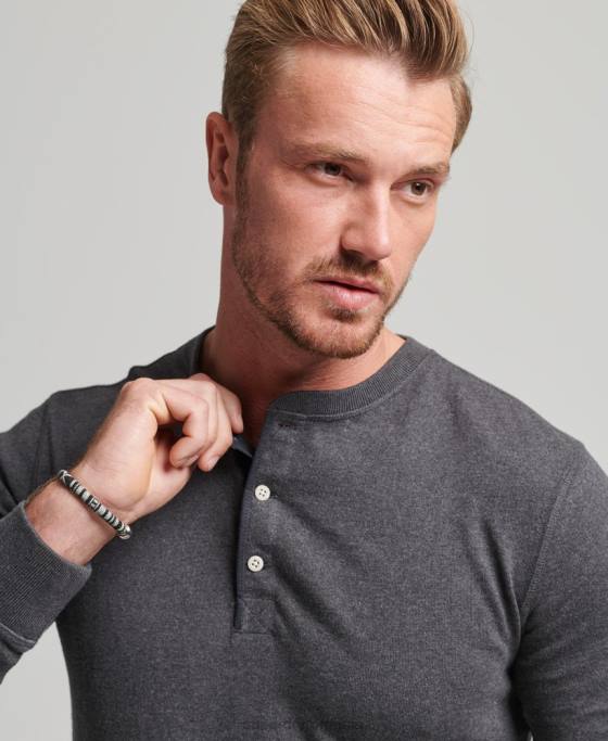 Superdry top henley cu mânecă lungă din bumbac organic îmbrăcăminte gri inchis bărbați JX0Z6376