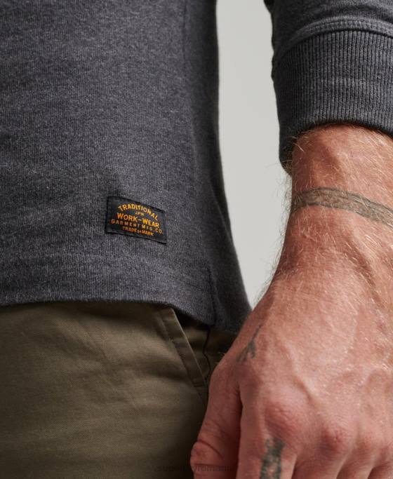 Superdry top henley cu mânecă lungă din bumbac organic îmbrăcăminte gri inchis bărbați JX0Z6376