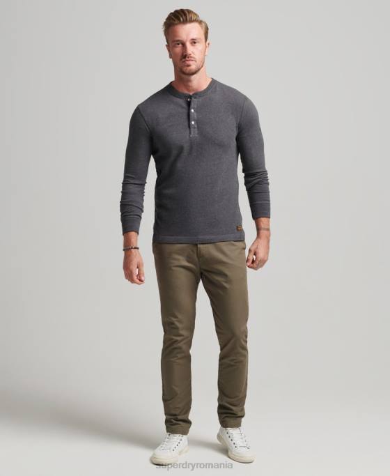 Superdry top henley cu mânecă lungă din bumbac organic îmbrăcăminte gri inchis bărbați JX0Z6376