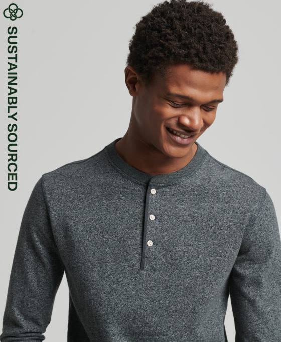 Superdry top henley cu mânecă lungă din bumbac organic îmbrăcăminte gri inchis bărbați JX0Z6458