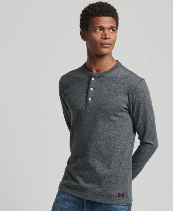 Superdry top henley cu mânecă lungă din bumbac organic îmbrăcăminte gri inchis bărbați JX0Z6458