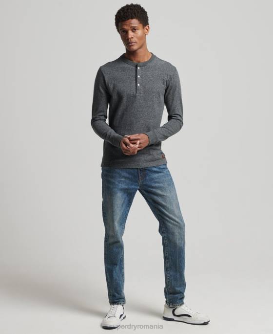 Superdry top henley cu mânecă lungă din bumbac organic îmbrăcăminte gri inchis bărbați JX0Z6458