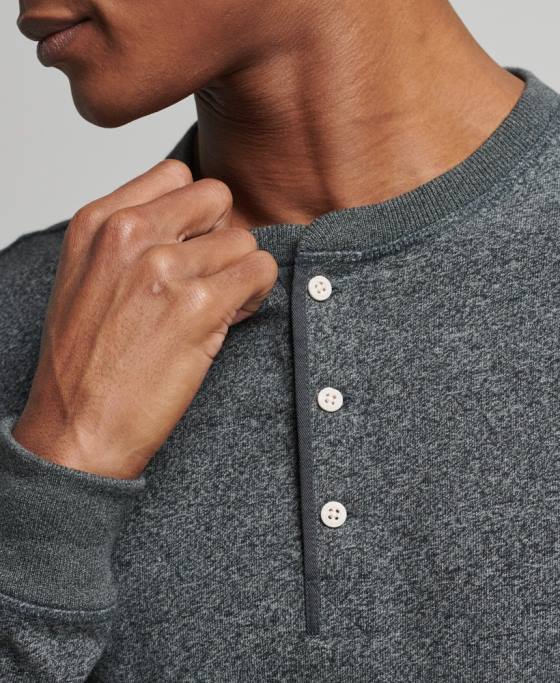 Superdry top henley cu mânecă lungă din bumbac organic îmbrăcăminte gri inchis bărbați JX0Z6458