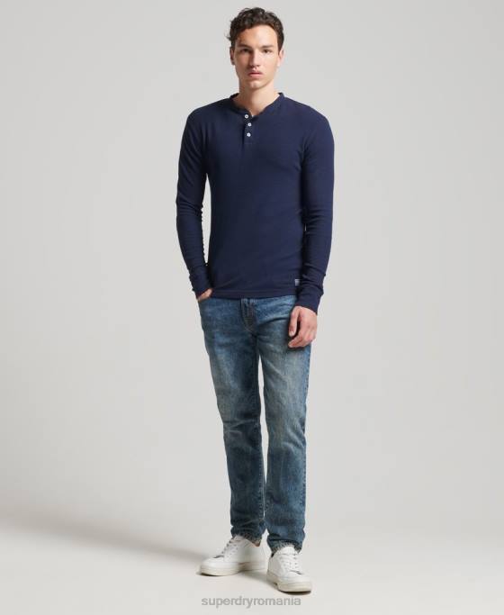 Superdry top henley cu mânecă lungă din bumbac organic îmbrăcăminte marina bărbați JX0Z1465