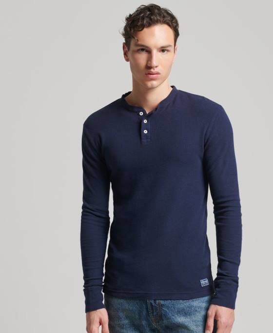 Superdry top henley cu mânecă lungă din bumbac organic îmbrăcăminte marina bărbați JX0Z1465