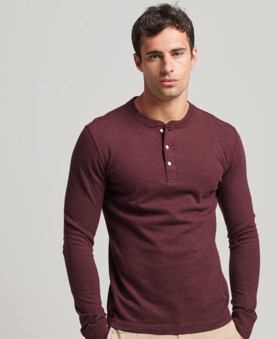 Superdry top henley cu mânecă lungă din bumbac organic îmbrăcăminte roșu bărbați JX0Z6362