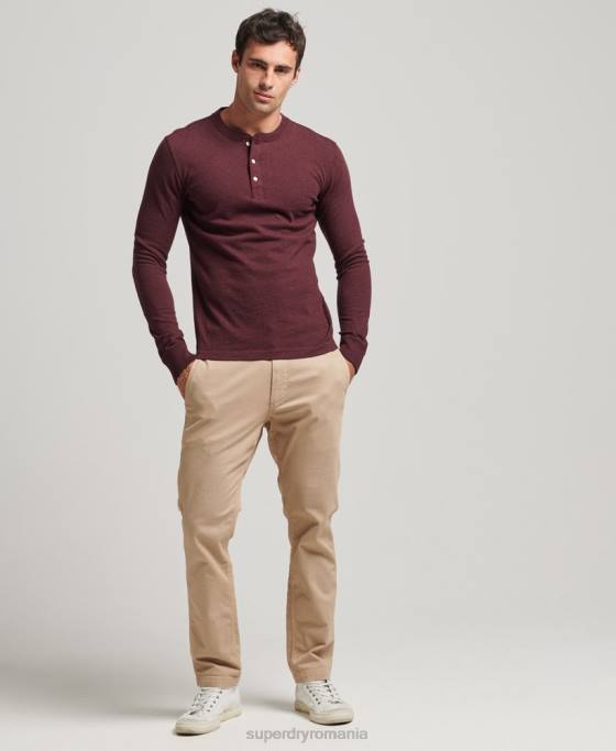 Superdry top henley cu mânecă lungă din bumbac organic îmbrăcăminte roșu bărbați JX0Z6362