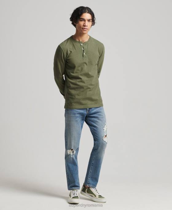 Superdry top henley cu mânecă lungă din bumbac organic îmbrăcăminte verde bărbați JX0Z6428