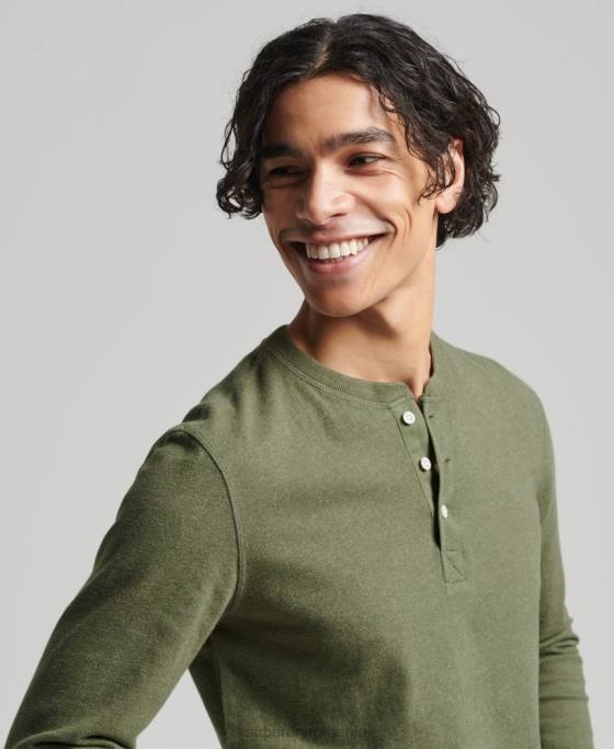 Superdry top henley cu mânecă lungă din bumbac organic îmbrăcăminte verde bărbați JX0Z6428