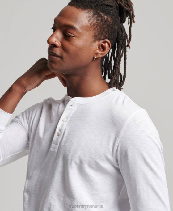 Superdry top henley din jerseu cu maneci lungi îmbrăcăminte alb bărbați JX0Z1498