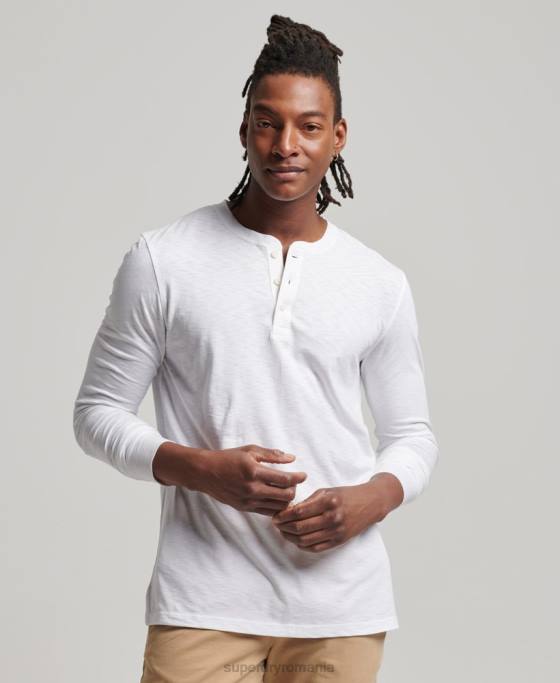 Superdry top henley din jerseu cu maneci lungi îmbrăcăminte alb bărbați JX0Z1498